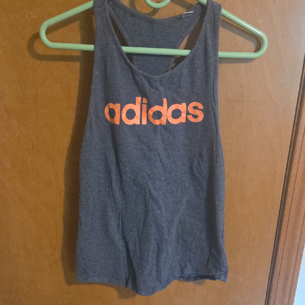 Adidas Charcoal Tank with Vibrant Orange Logo